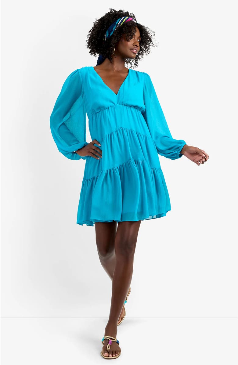 Trina Turk Make Merry Georgette Dress, Main, color, Coastal Cyan