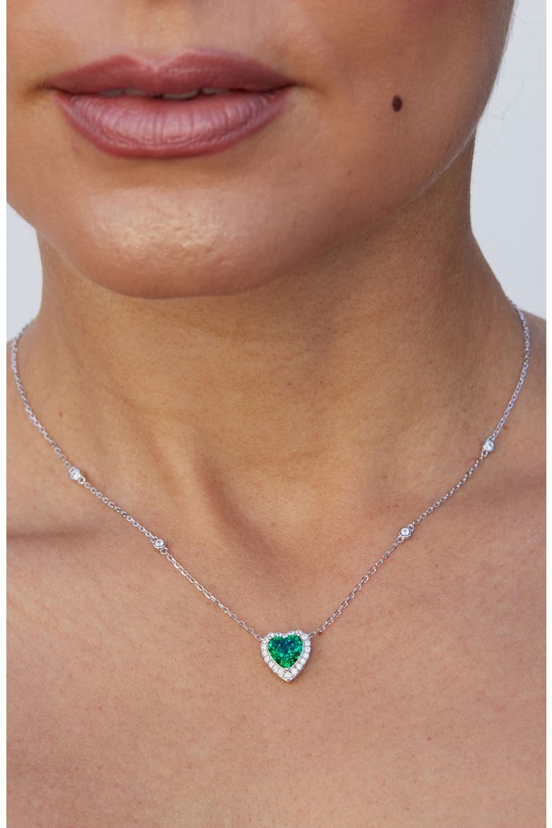 Cubic Zirconia Heart Halo Pendant Necklace, Alternate, color, EMERALD GREEN