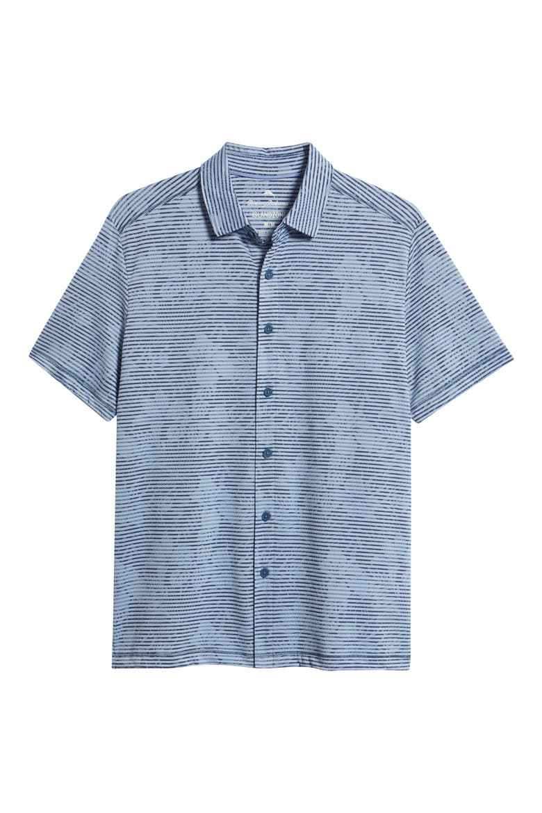 Costa Wave Twilight Canopy Seersucker Stripe IslandZone® Short Sleeve Button-Up Shirt, Alternate, color, DARK AZZURRO