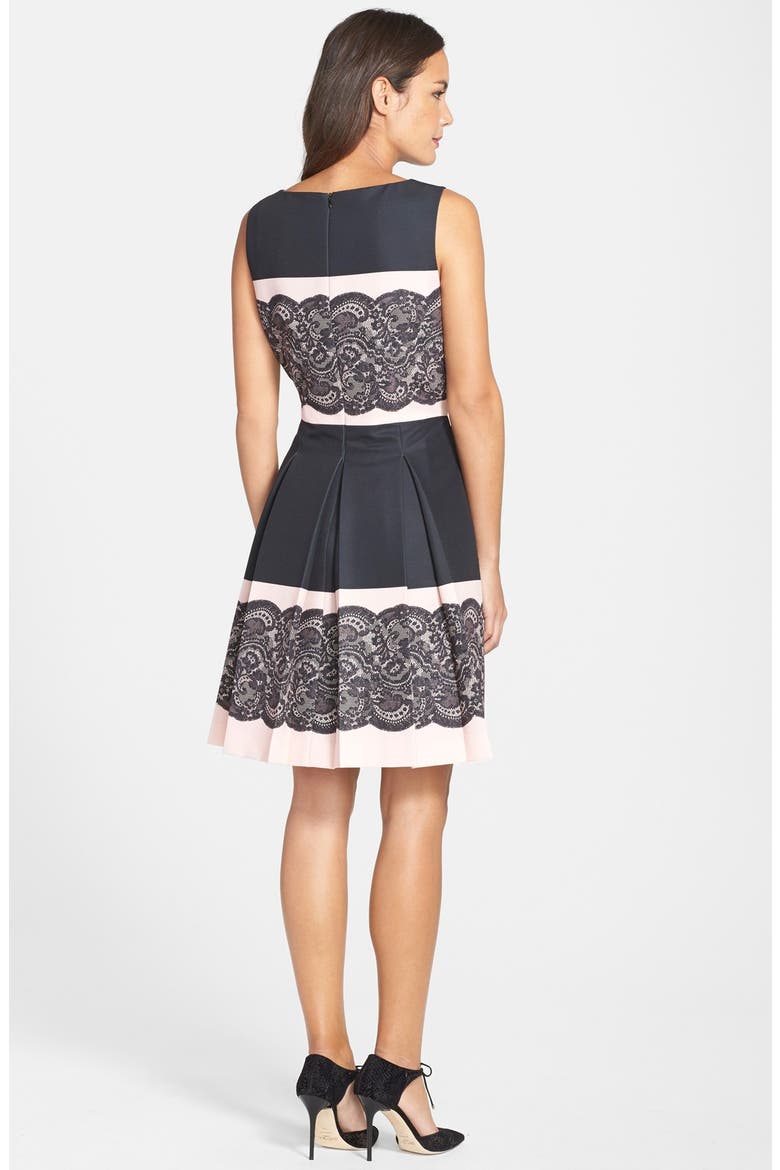 Lace Print Pleated Fit & Flare Dress, Main, color, BLACK/ BLUSHDNU