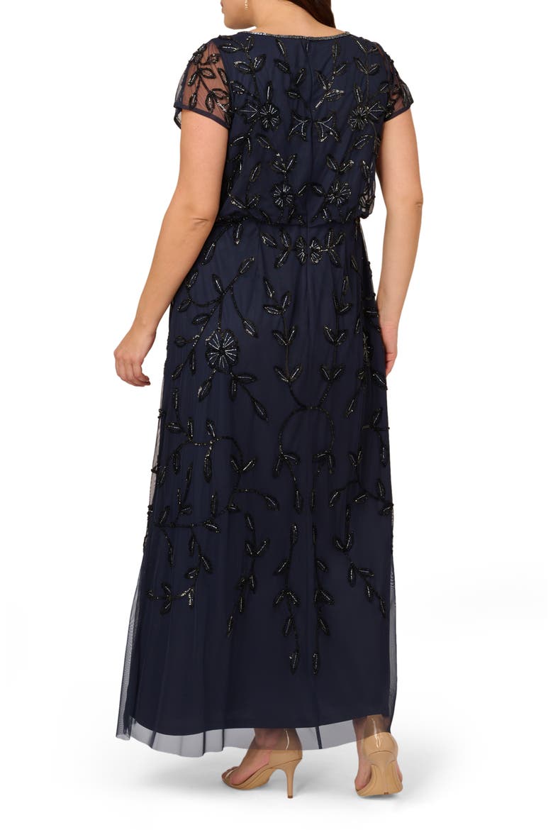 Beaded Mesh Gown, Alternate, color, NAVY BLACK