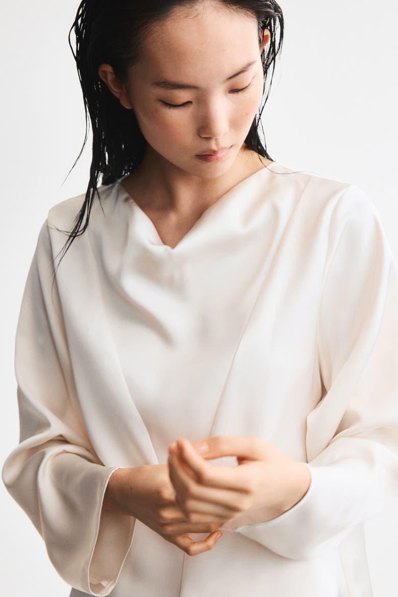 Cowl-neck Satin Blouse, Alternate, color, Ivory