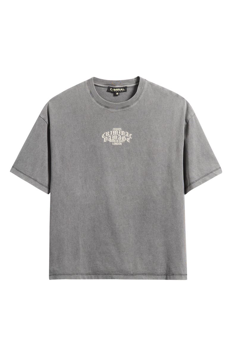 CRIMINAL DAMAGE Logo Mania Oversize Embroidered Graphic T-Shirt, Alternate, color, Washed Grey