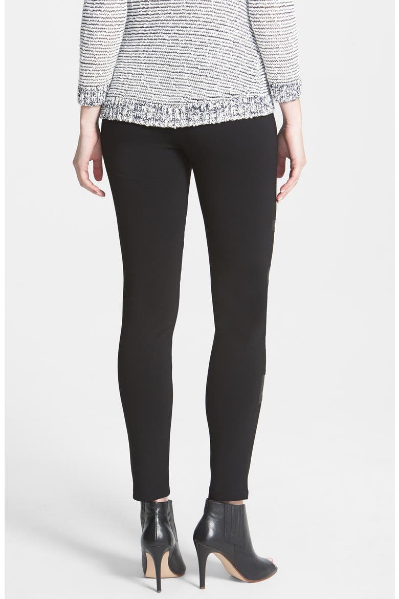 Two by Vince Camuto Faux Leather Trim Moto Leggings, Alternate, color, RICH BLACK