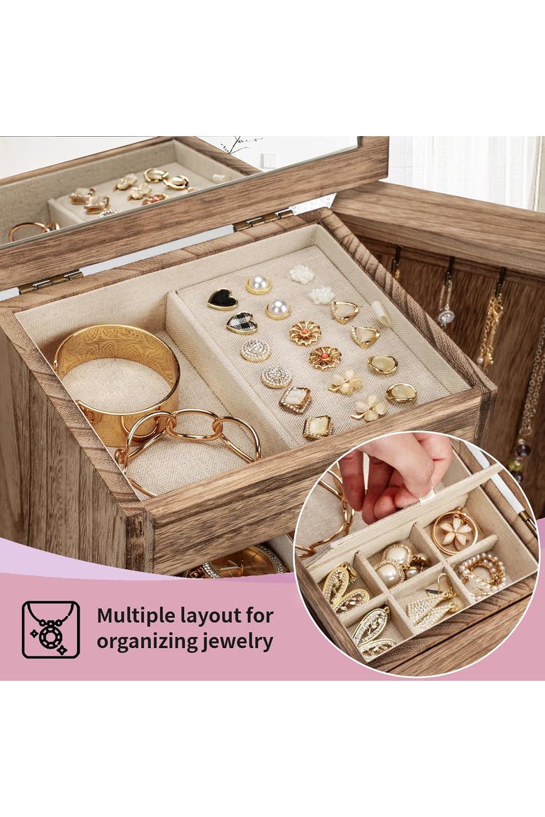 Wooden Tabletop Jewelry Armoire, Alternate, color, Rustic Brown