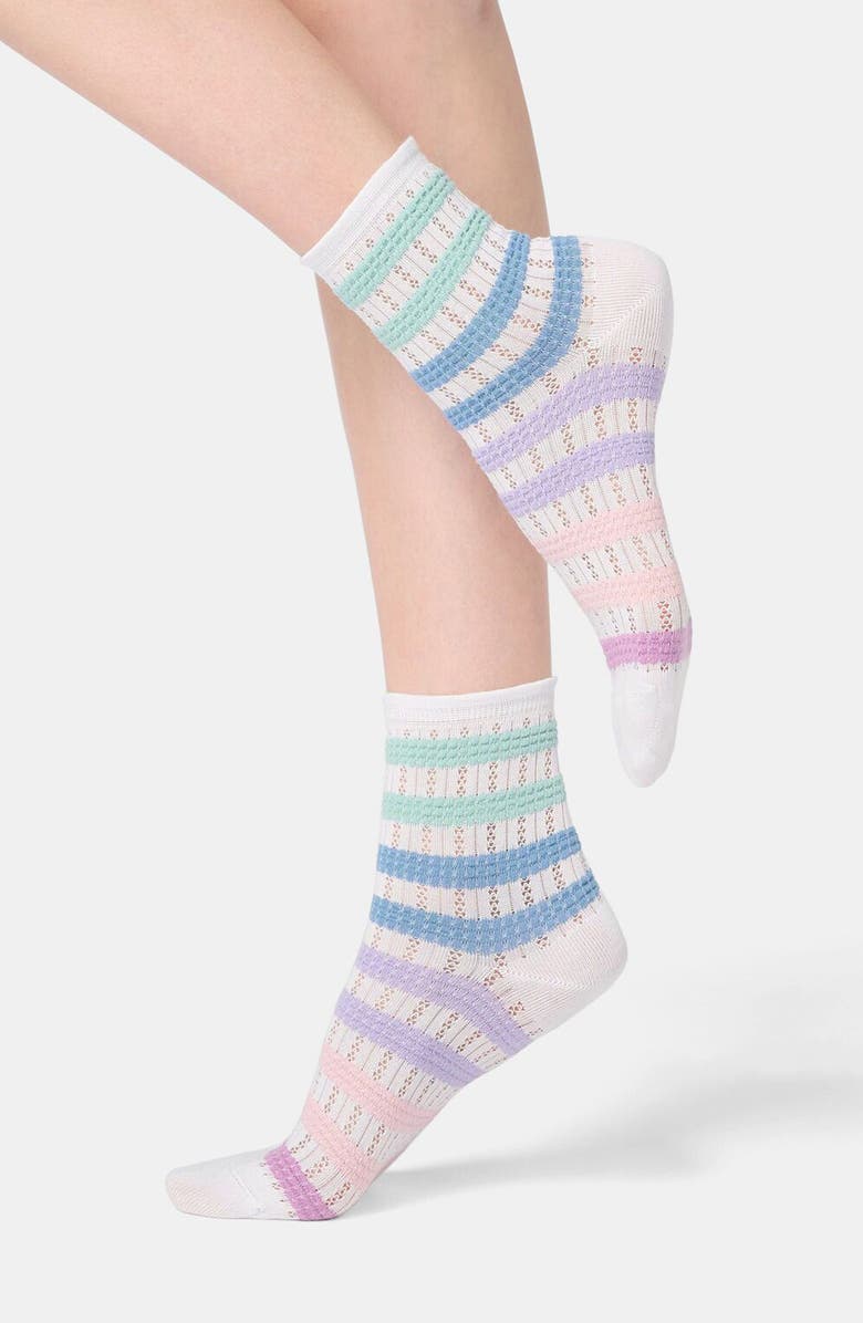 Oroblu Stripe Cotton Blend Pointelle Quarter Socks, Main, color, Sky