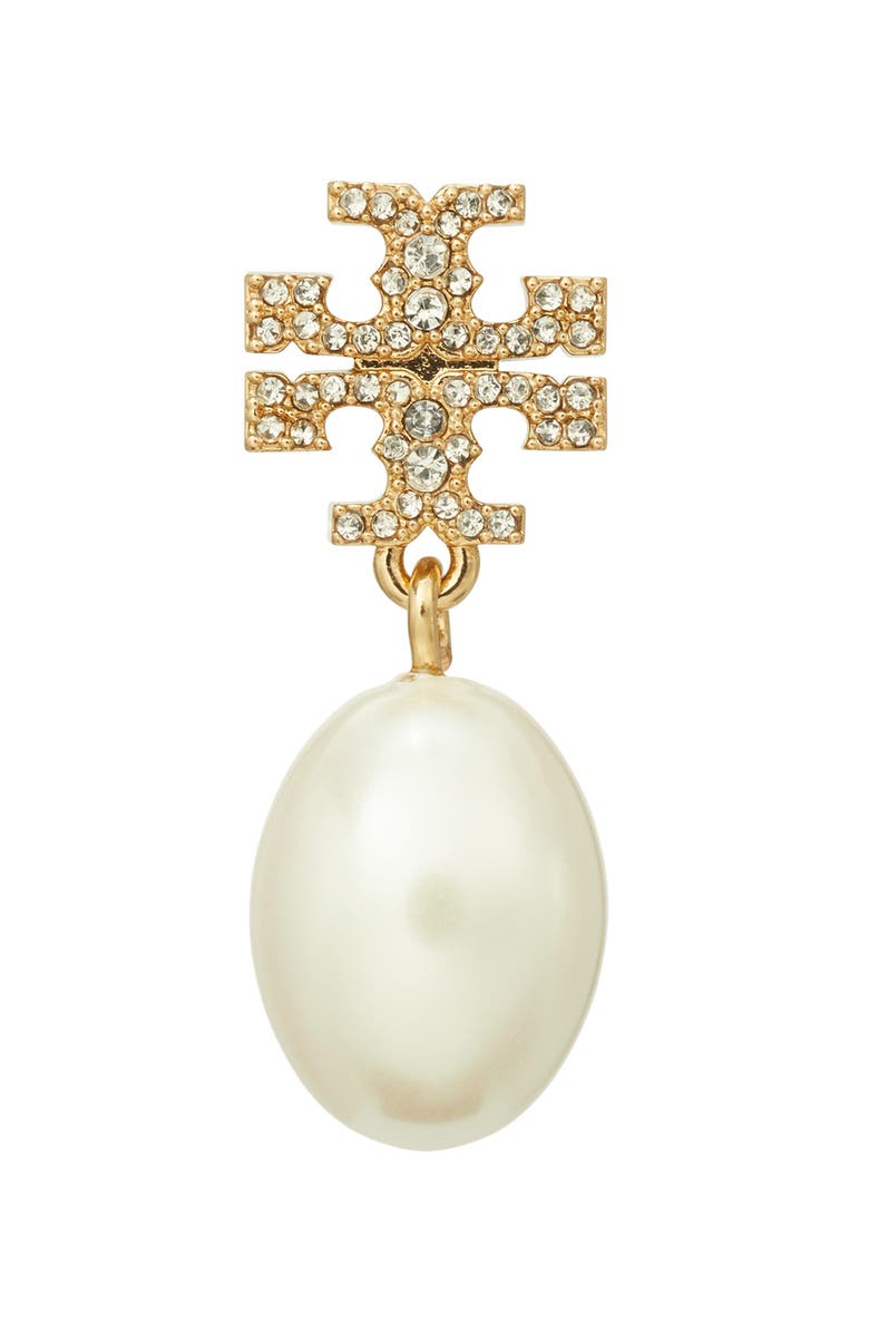 Tory Burch Moondance Pearl and Pavé Drop Earrings, Alternate, color, Tory Gold / Pearl