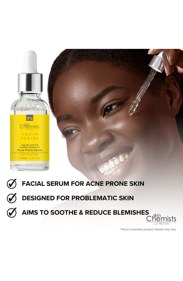 SKINCHEMISTS Acne-Prone Serum with Salicylic Acid & Centella Asiatica for Clearer Skin, Alternate, color, White