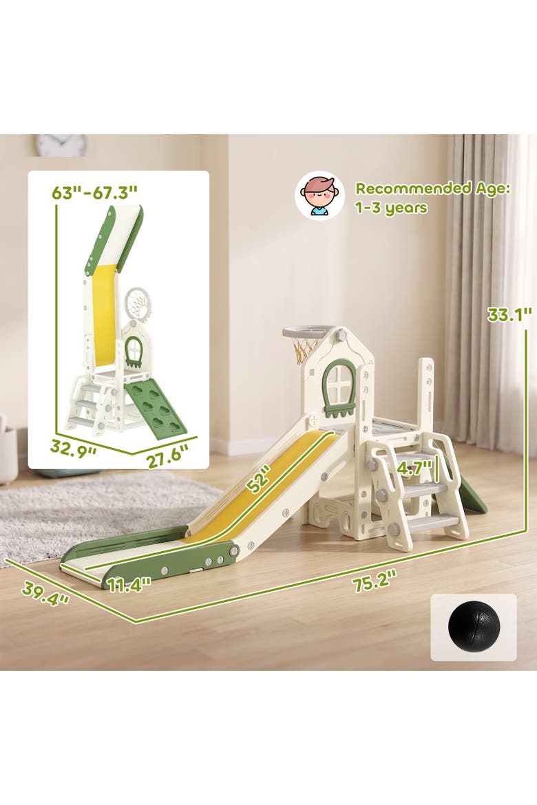 5-in-1 Toddler Slide, Foldable Playset with Ladder & Climber, Cream White, Alternate, color, Cream White