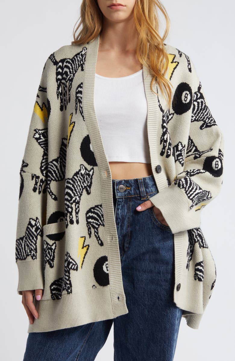 Dressed in Lala Zebra Jacquard Boxy Oversize Cardigan, Main, color,