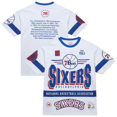 Unisex Mitchell & Ness  White Philadelphia 76ers Hardwood Classics Vintage Team Origins Premium T-Shirt