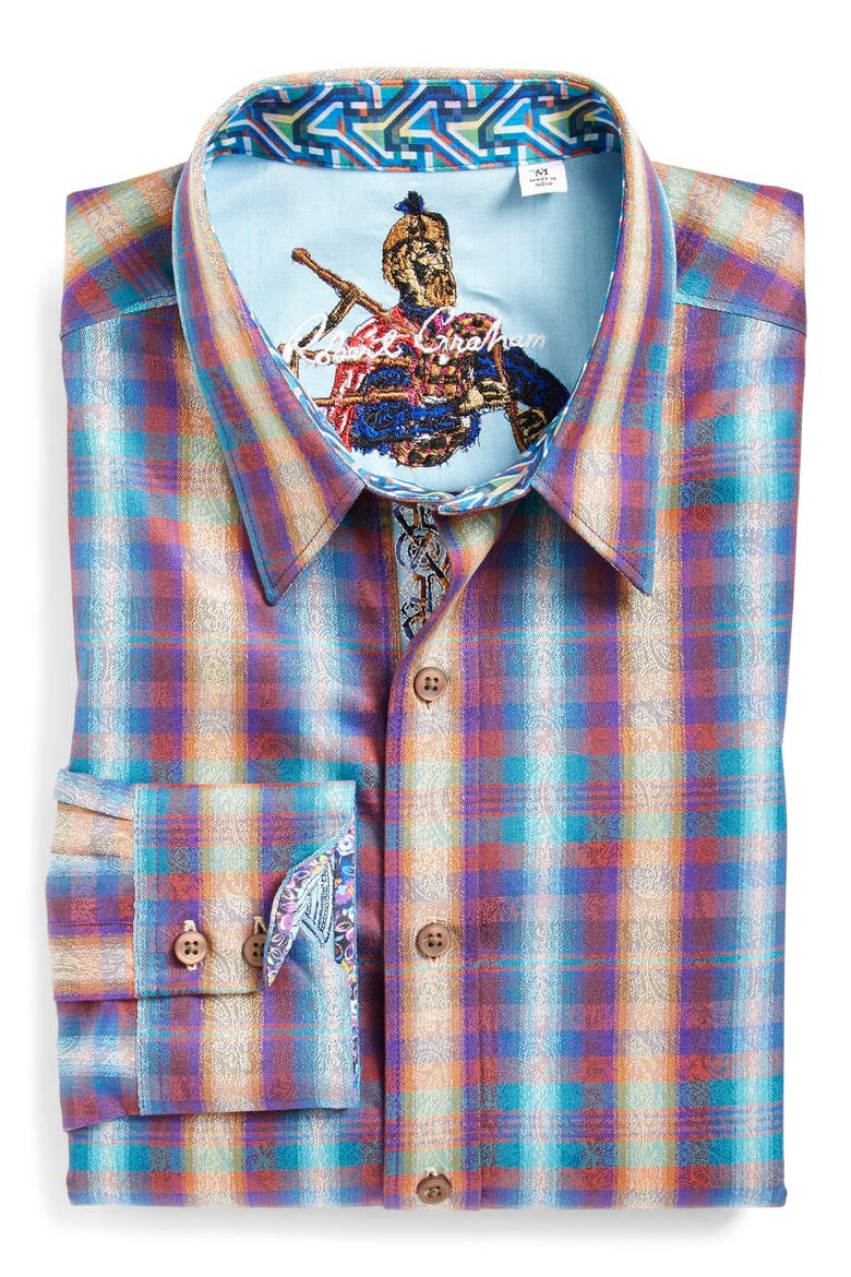 'Chiswick' Classic Fit Plaid & Paisley Sport Shirt, Alternate, color, TEAL