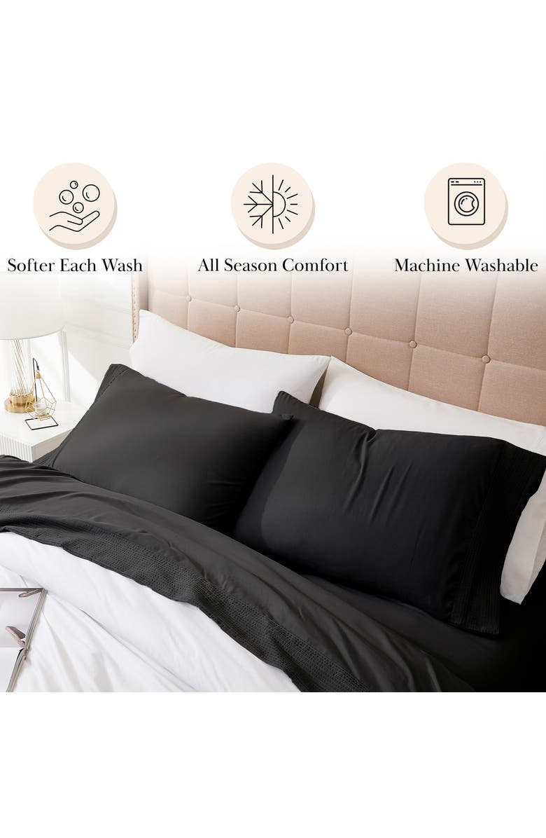 SOUTHSHORE FINE LINENS Premium Collection Pleated Extra Deep Pocket Sheet Set, Alternate, color, Black