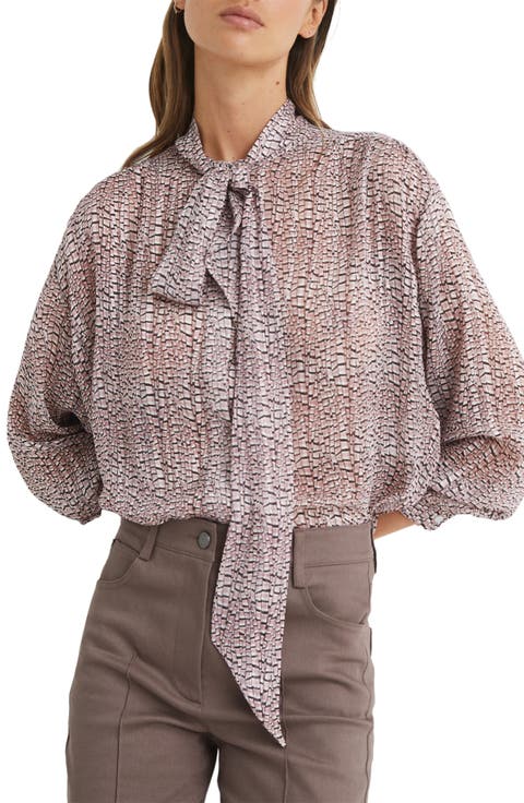 Kelsie Print Tie Neck Blouse