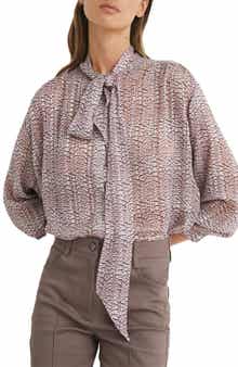 Reiss Kelsie Print Tie Neck Blouse