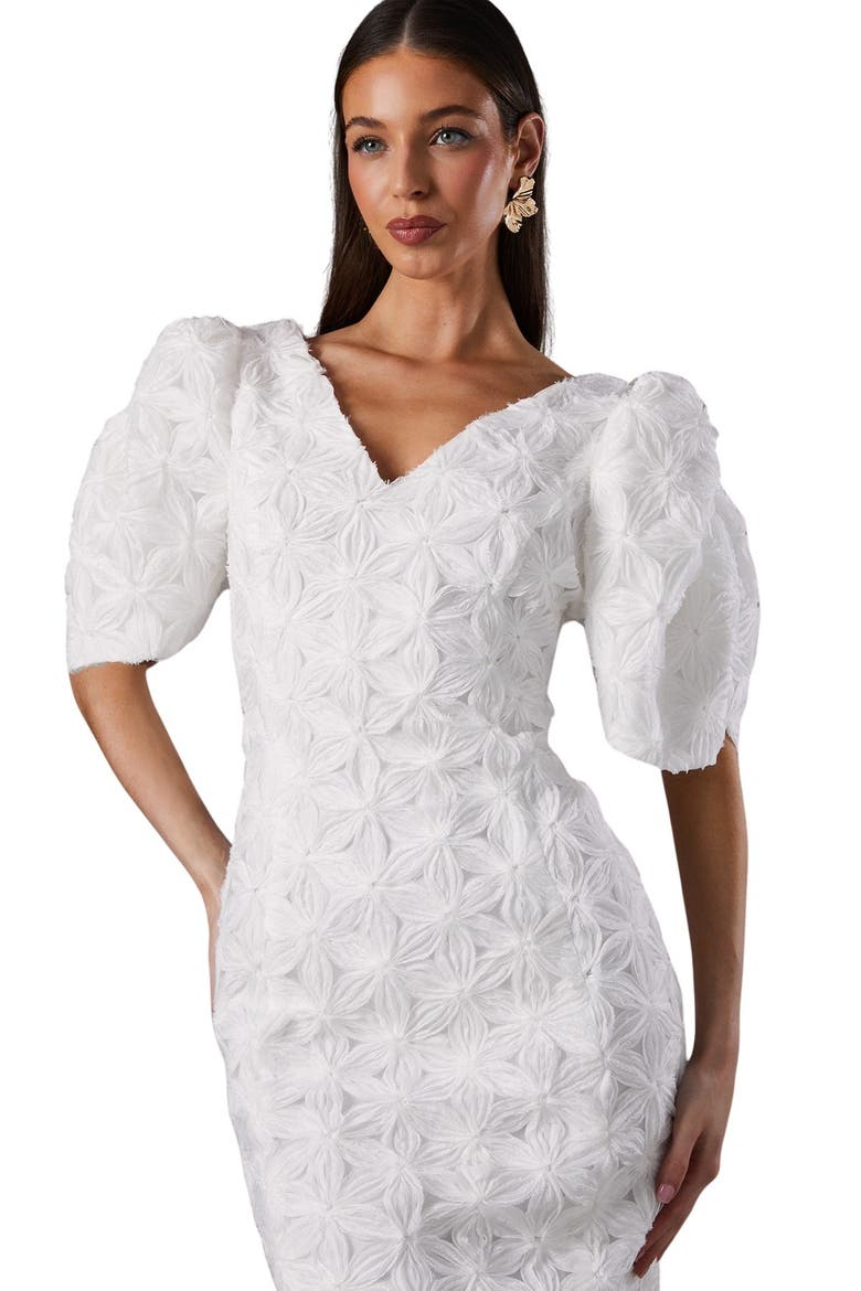 Floral Pleated Sleeve Pencil Dress, Alternate, color, Ivory