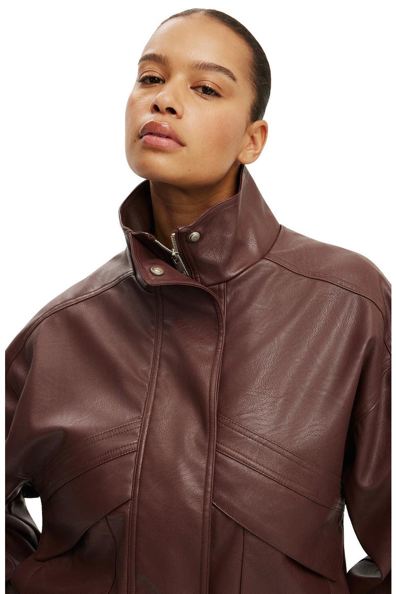 Women's Theo Faux Leather Bomber, Alternate, color, Wild Cherry