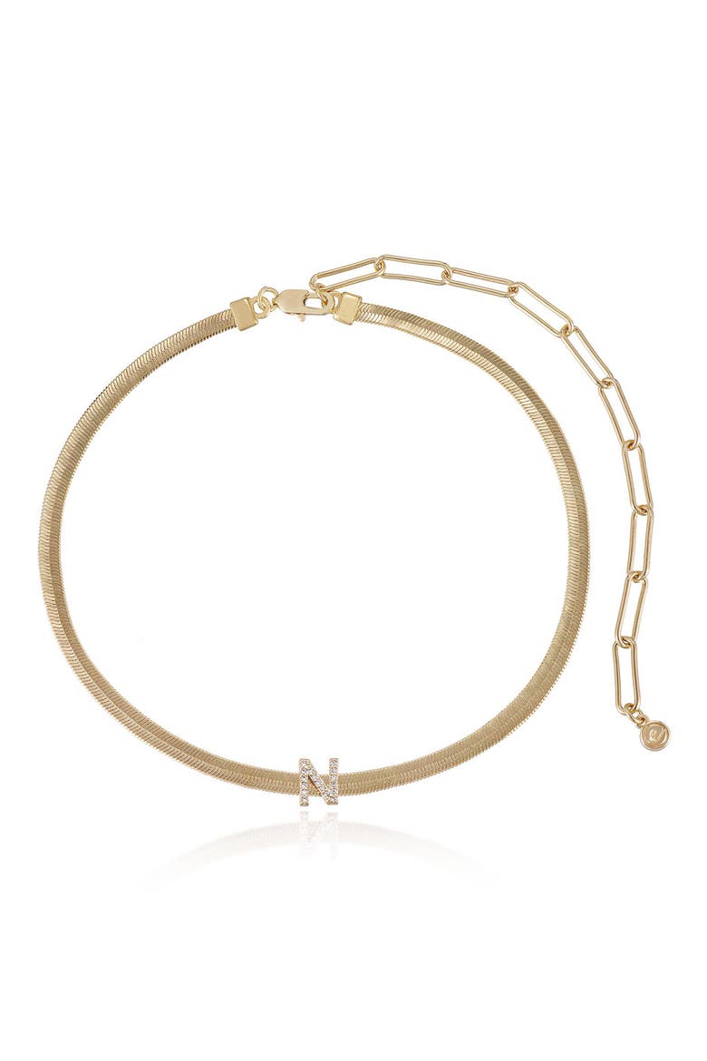 Pavé Cubic Zirconia Initial Charm Necklace, Main, color, GOLD - N