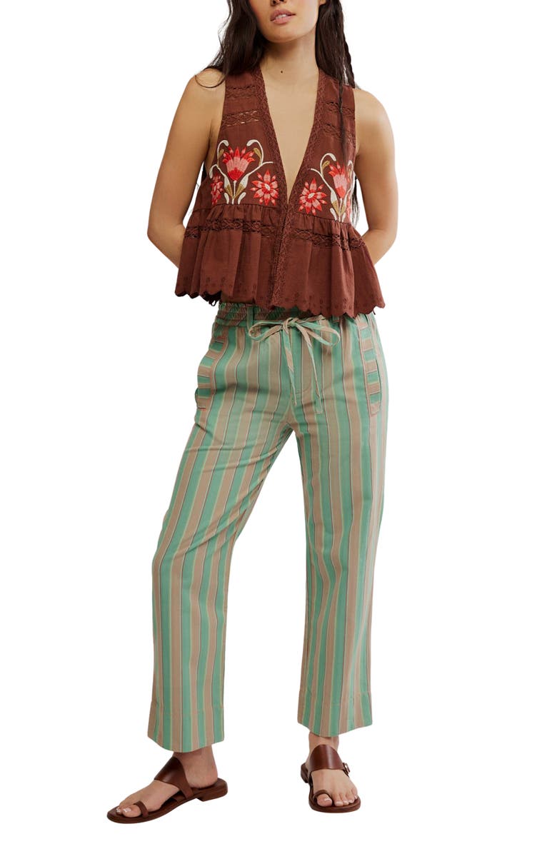 Free People Marielle Stripe Cotton Drawstring Pants, Alternate, color, Ginger Combo