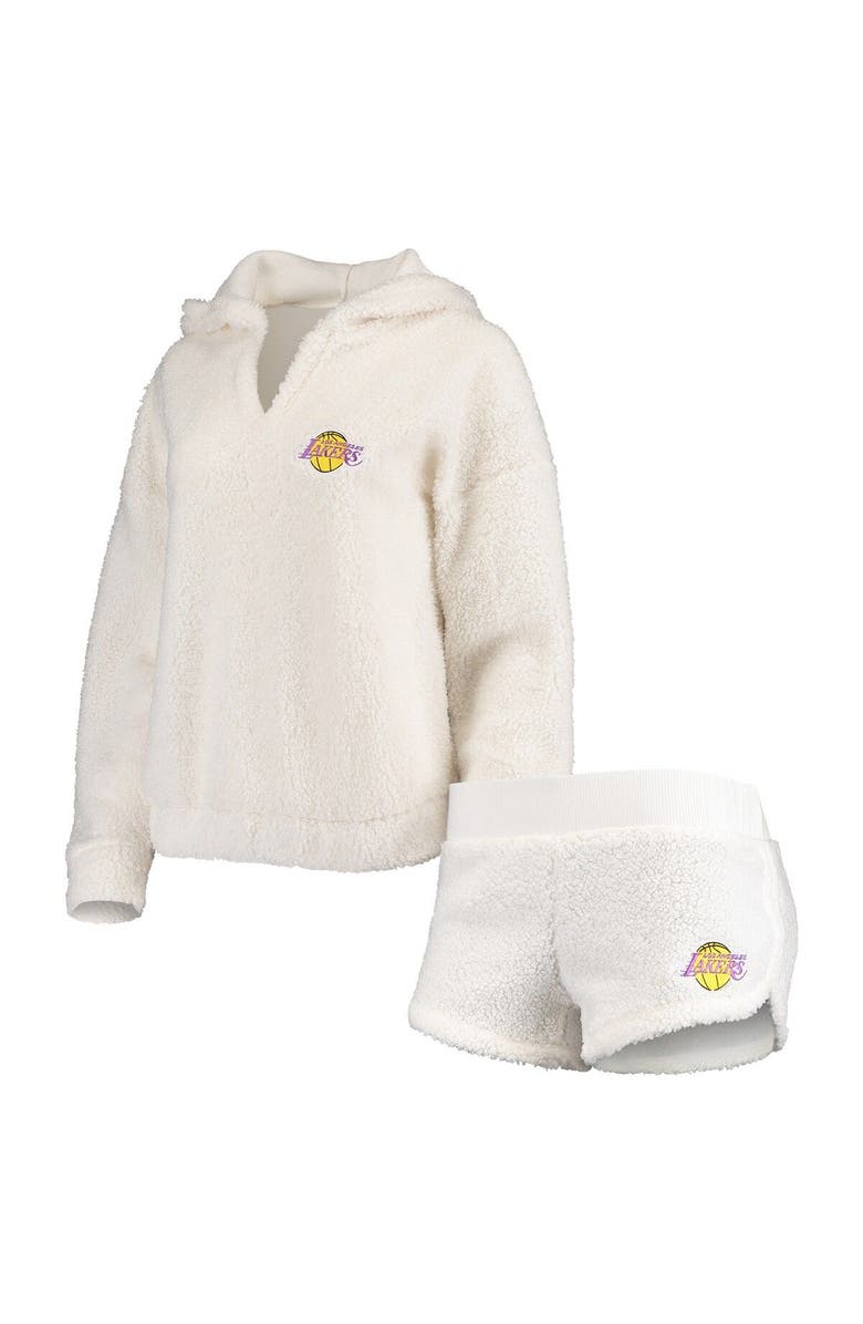 CONCEPTS SPORT Women's Concepts Sport Cream Los Angeles Lakers Fluffy Long Sleeve Hoodie Top & Shorts Sleep Set, Main, color, Cream