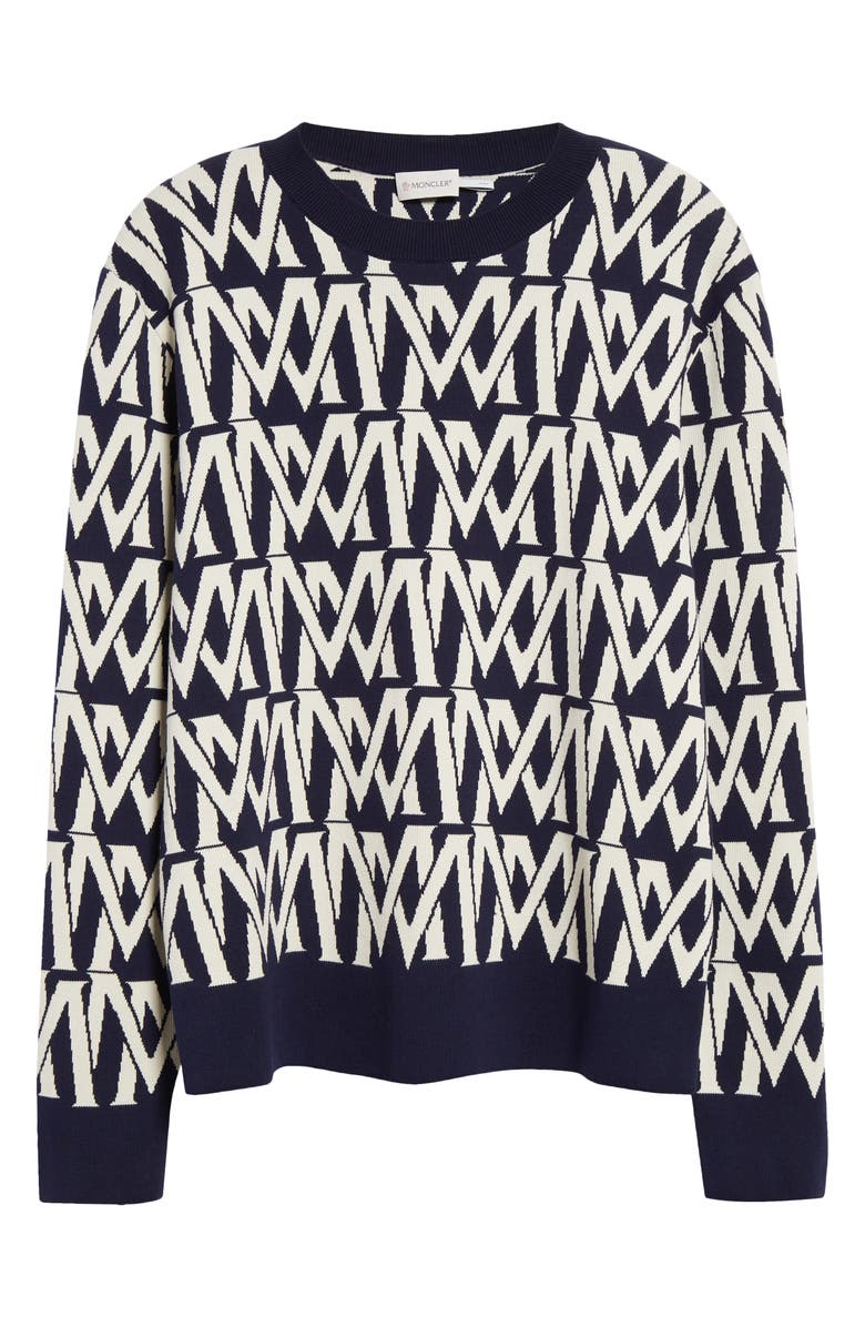 Moncler Logo Jacquard Crewneck Sweater, Alternate, color, 