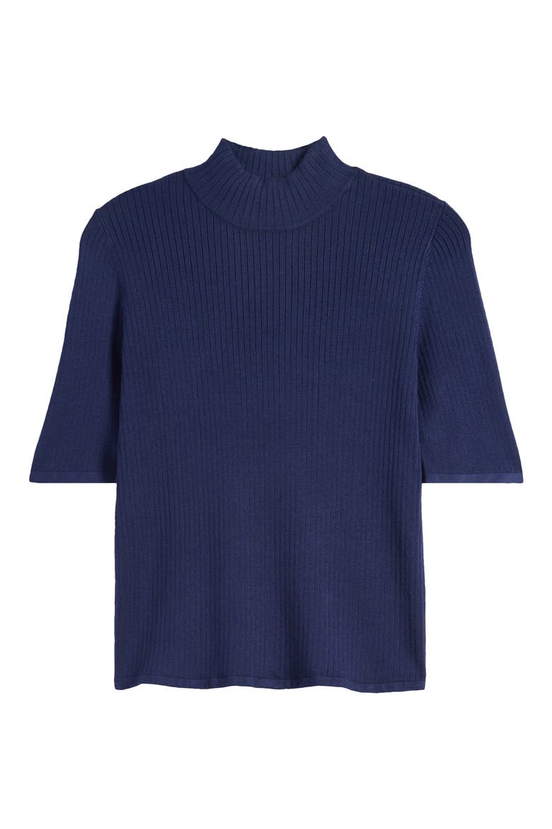 Short Sleeve Mock Neck Rib Sweater, Alternate, color, CLASSIC NAVY