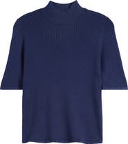 Halogen® Short Sleeve Mock Neck Rib Sweater