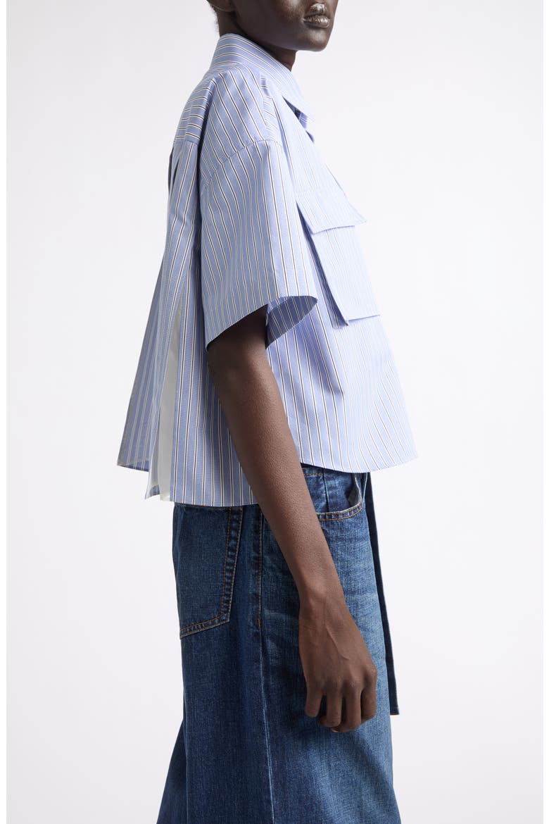 Pleat Back Crop Poplin Button-Up Shirt, Alternate, color, LIGHT BLUE STRIPE