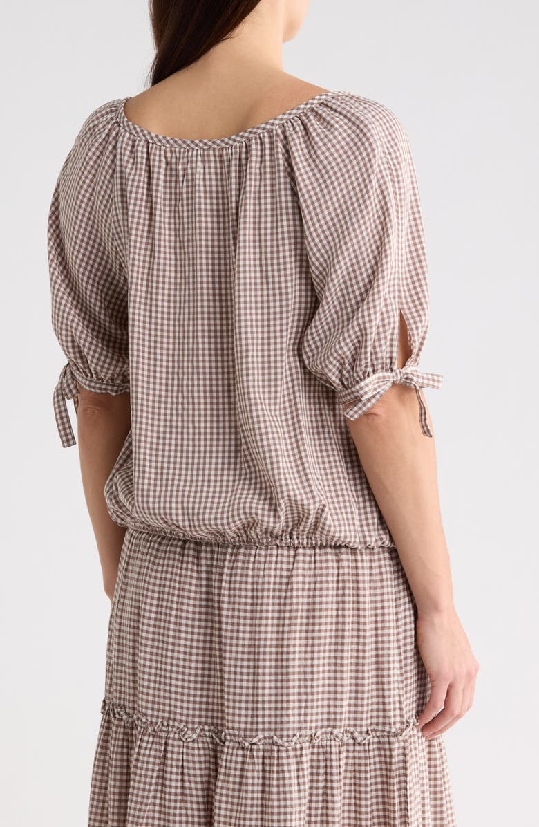 MAX STUDIO Gingham Bubble Hem Top, Alternate, color, Taupe/ Cream