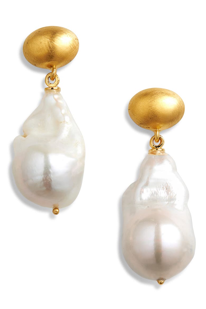 Florence Baroque Pearl Drop Earrings, Main, color, PEARL/ GOLD
