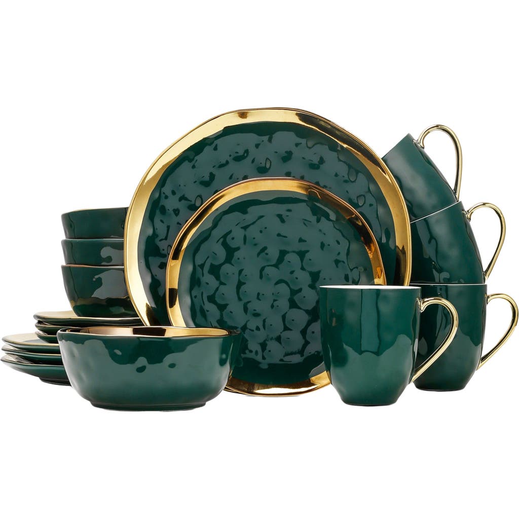 Stone Lain Florian Porcelain 16-piece Dinnerware Set In Green