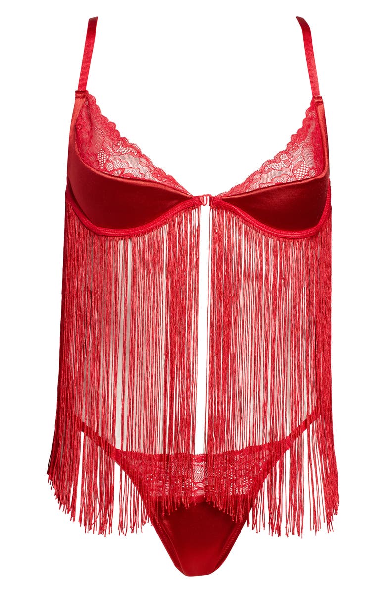 Coquette Lace & Fringe Underwire Bra & G-String Thong, Alternate, color, 