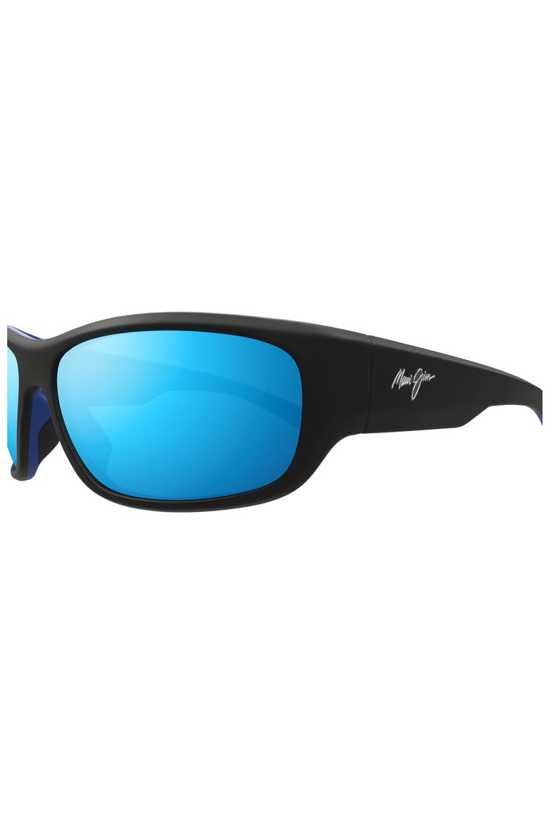 Mauklele 64mm PolarizedPlus2® Wraparound Rectangular Sunglasses, Alternate, color, MATTE BLACK/ BLUE HAWAII