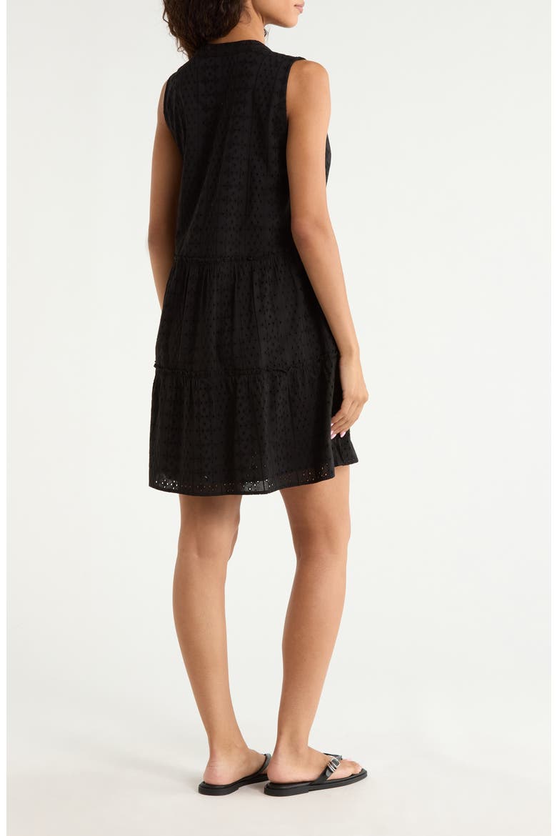 Eyelet Tiered Sleeveless Cover-Up Minidress, Alternate, color, BLACK