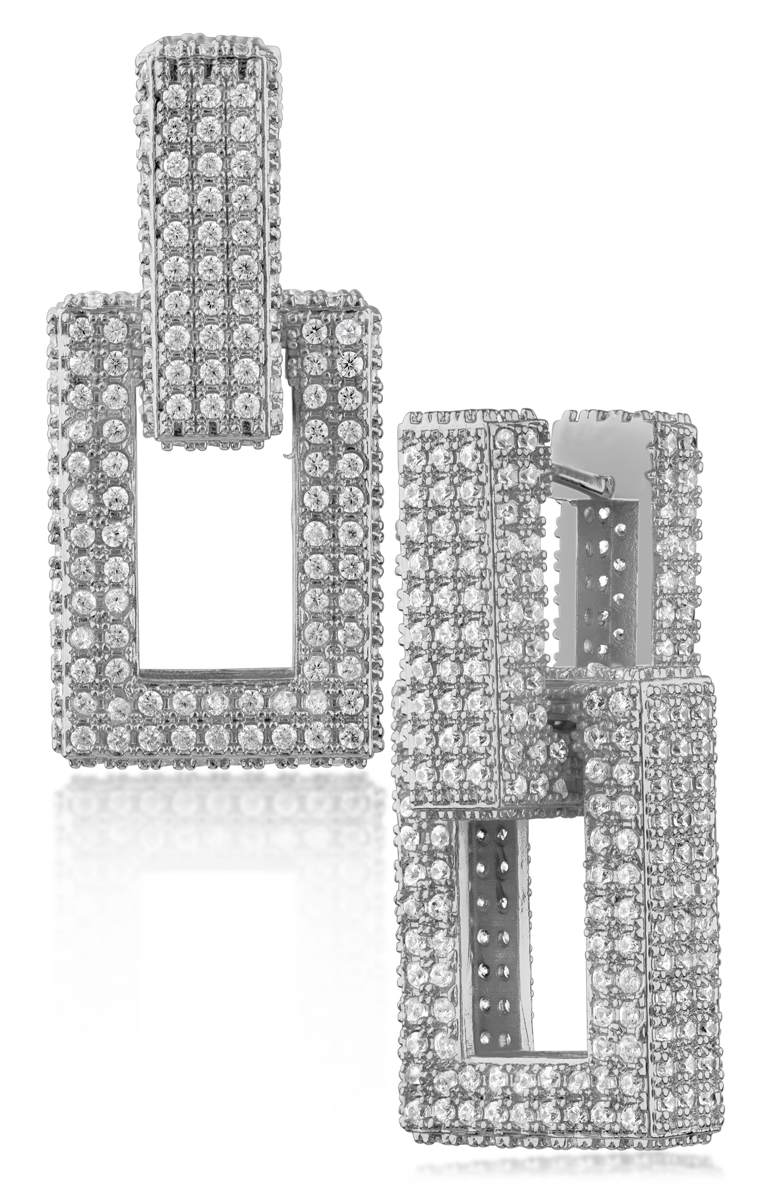 CZ by Kenneth Jay Lane CZ Pave Box Link Drop Earrings