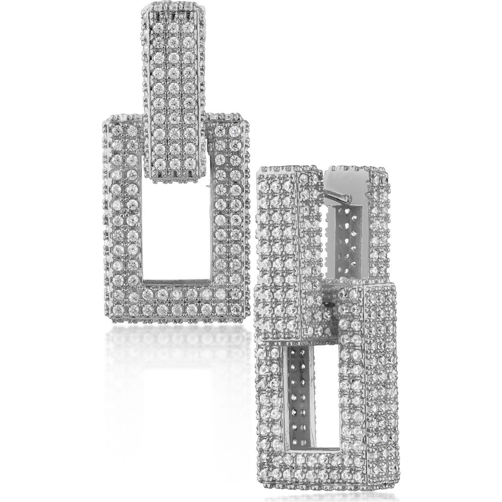 Cz By Kenneth Jay Lane Cz Pave Box Link Drop Earrings In Silver