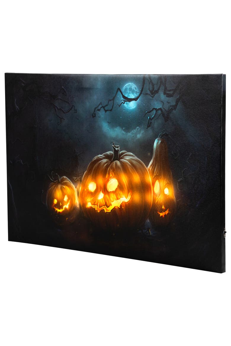 LED Lighted Spooky Halloween Jack-O-Lanterns Canvas Wall Art - 23.5"  x 15.75", Alternate, color, Orange