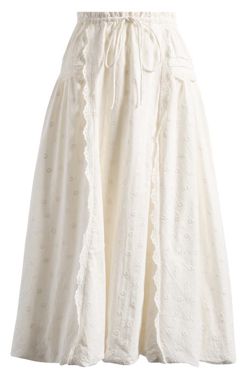 Damson Madder Agatha Lace Trim Embroidered Organic Cotton Midi Skirt In White