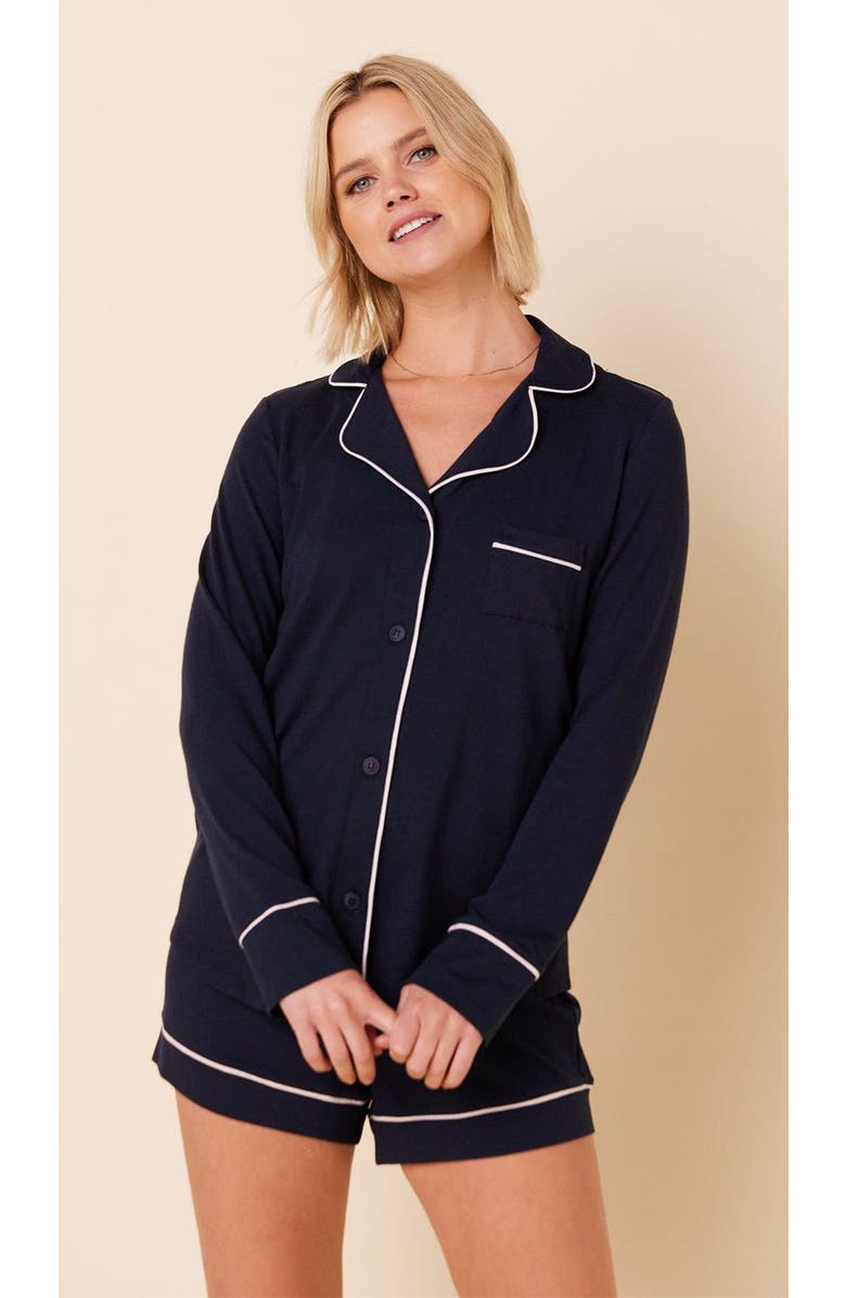 The Cat's Pajamas Pima Knit Long Sleeved Short Set, Main, color, Midnight