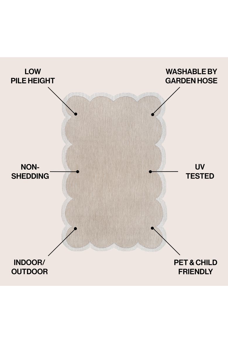 Alice Classic Cottage Two-Tone Scalloped Indoor/Outdoor Shaped Area Rug, Alternate, color, Beige/Cream