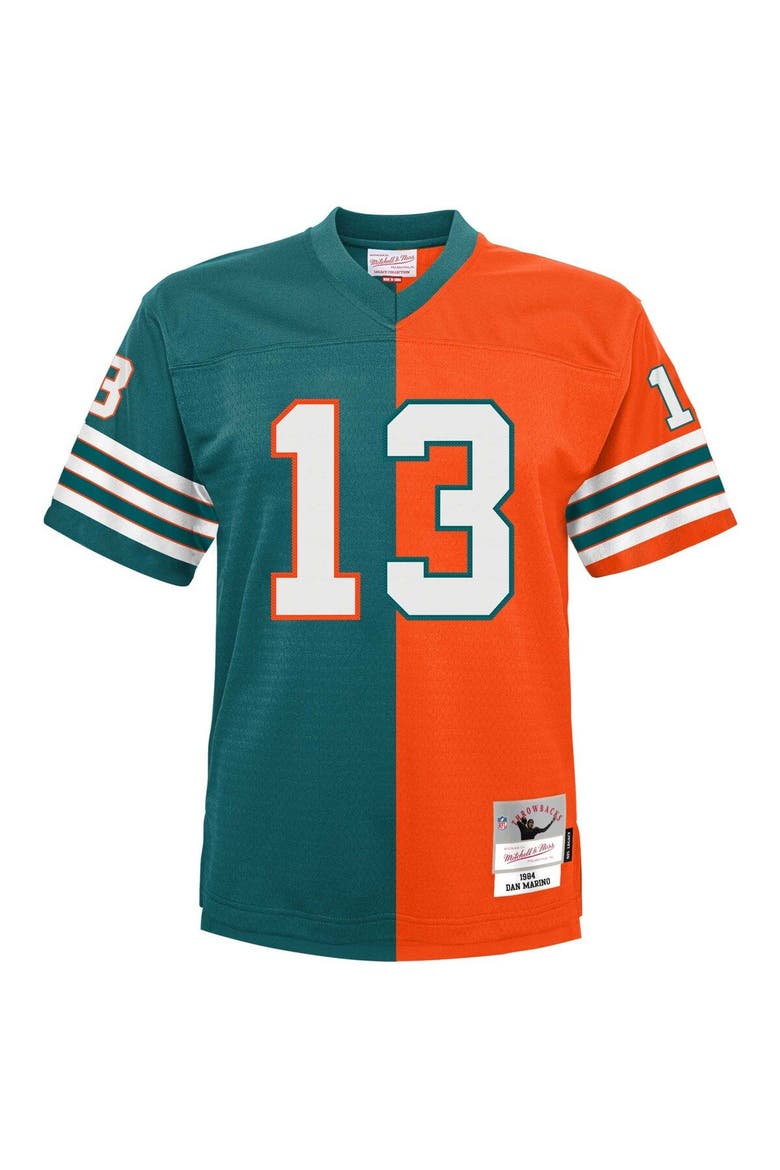 Youth Mitchell & Ness Dan Marino Aqua/Orange Miami Dolphins Split Legacy Jersey, Alternate, color, Aqua