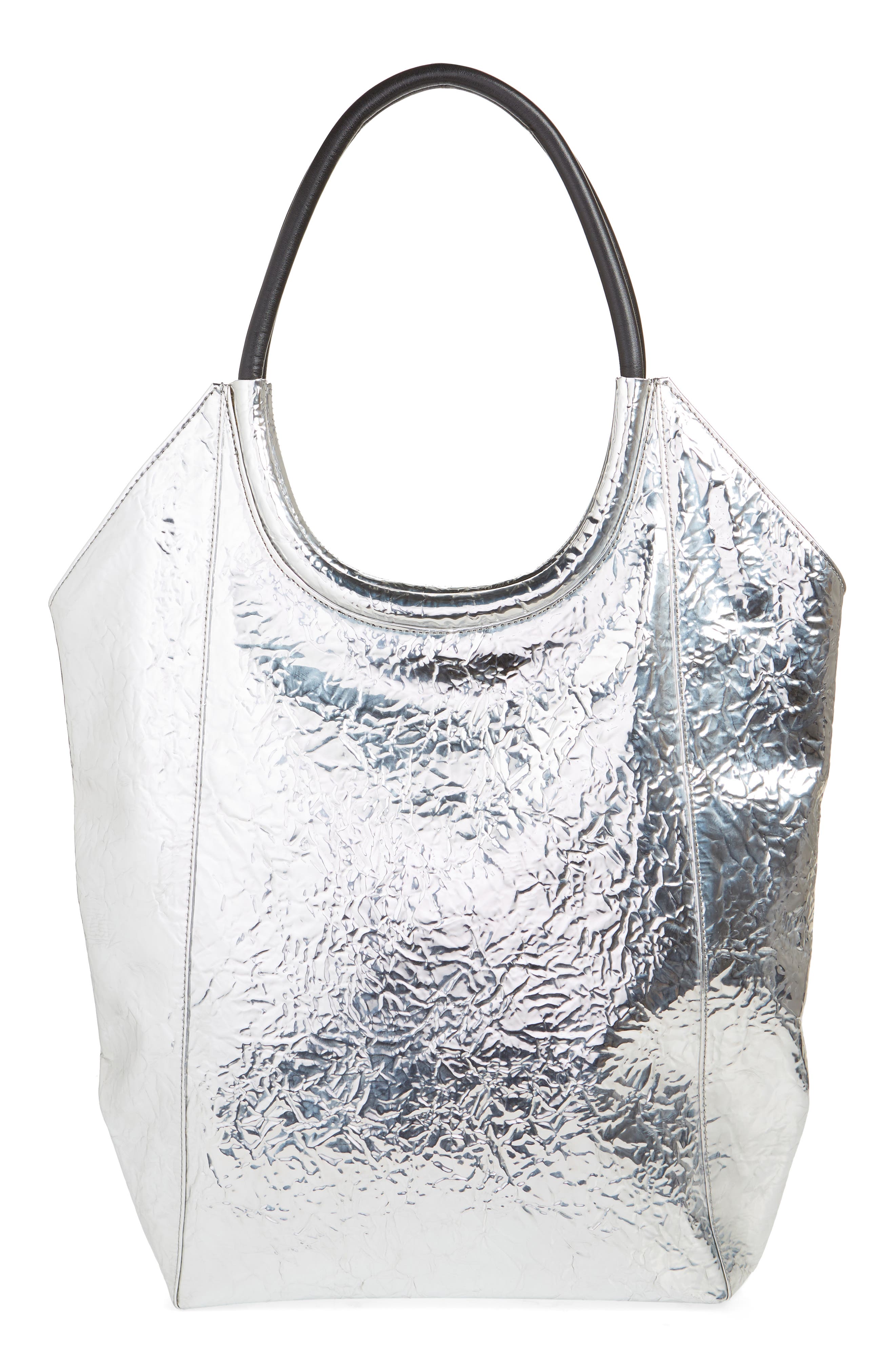 rag & bone Remi Crinkled Metallic Faux Leather Shopper, Alternate, color, 