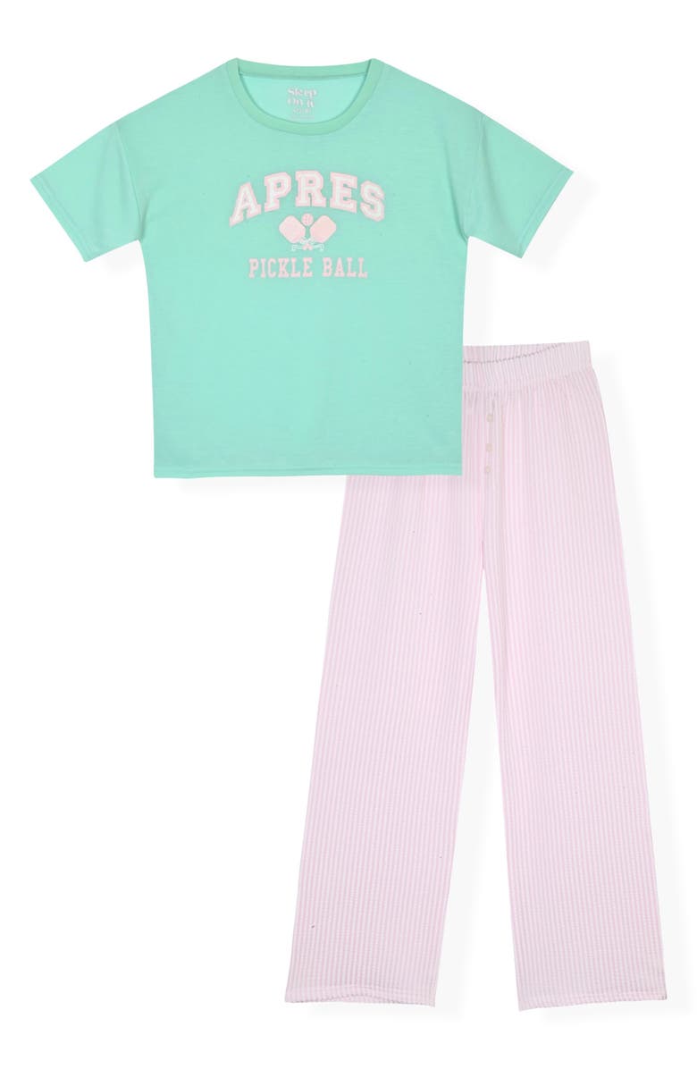 SLEEP ON IT Kids Pickle Ball Graphic T-Shirt & Stripe Pajama Pants Set, Main, color, Green