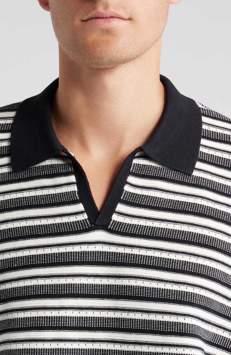 Topman Oversize Textured Stripe Johnny Collar Polo, Alternate, color, Black Multi