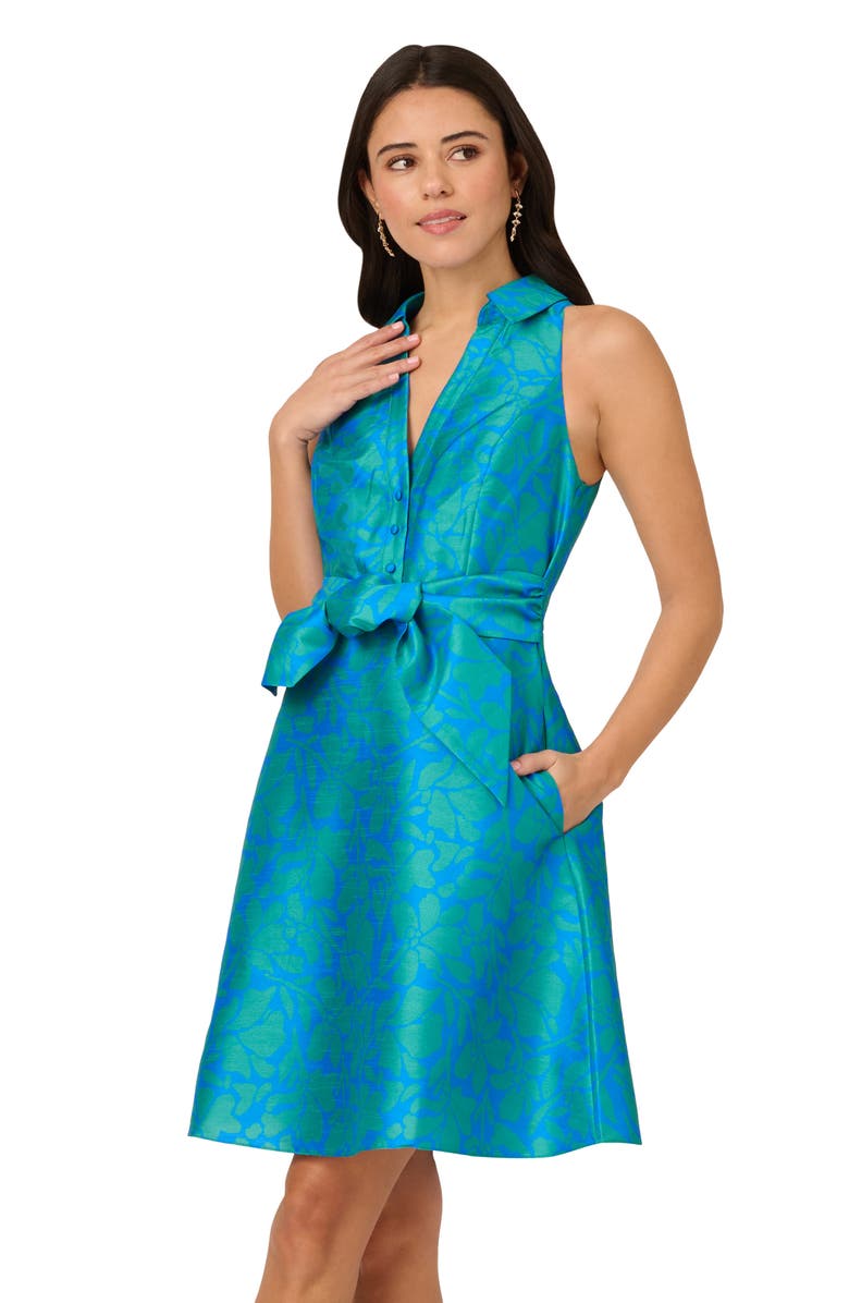 Adrianna Papell Floral Sleeveless Jacquard Fit & Flare Dress, Alternate, color, Blue/ Green