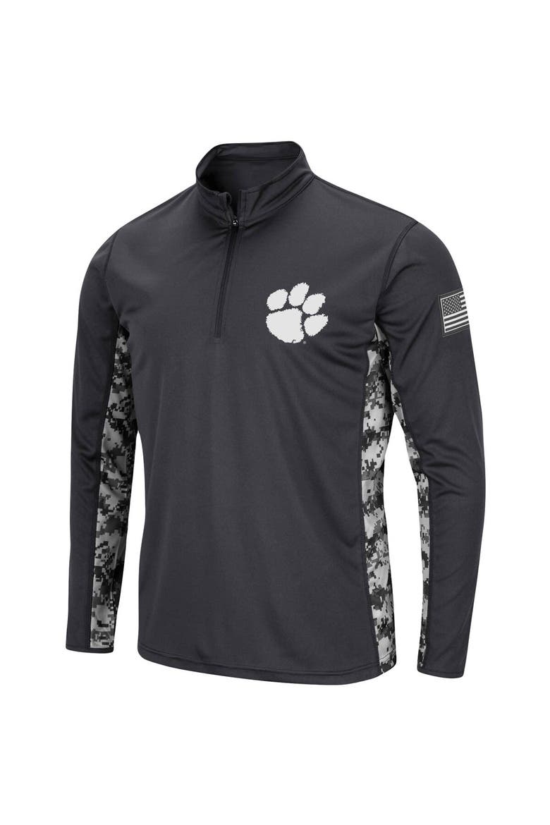 Men's Colosseum Charcoal Clemson Tigers OHT Military Appreciation Digital Camo Lightweight Quarter-Zip Pullover, Alternate, color, Charcoal