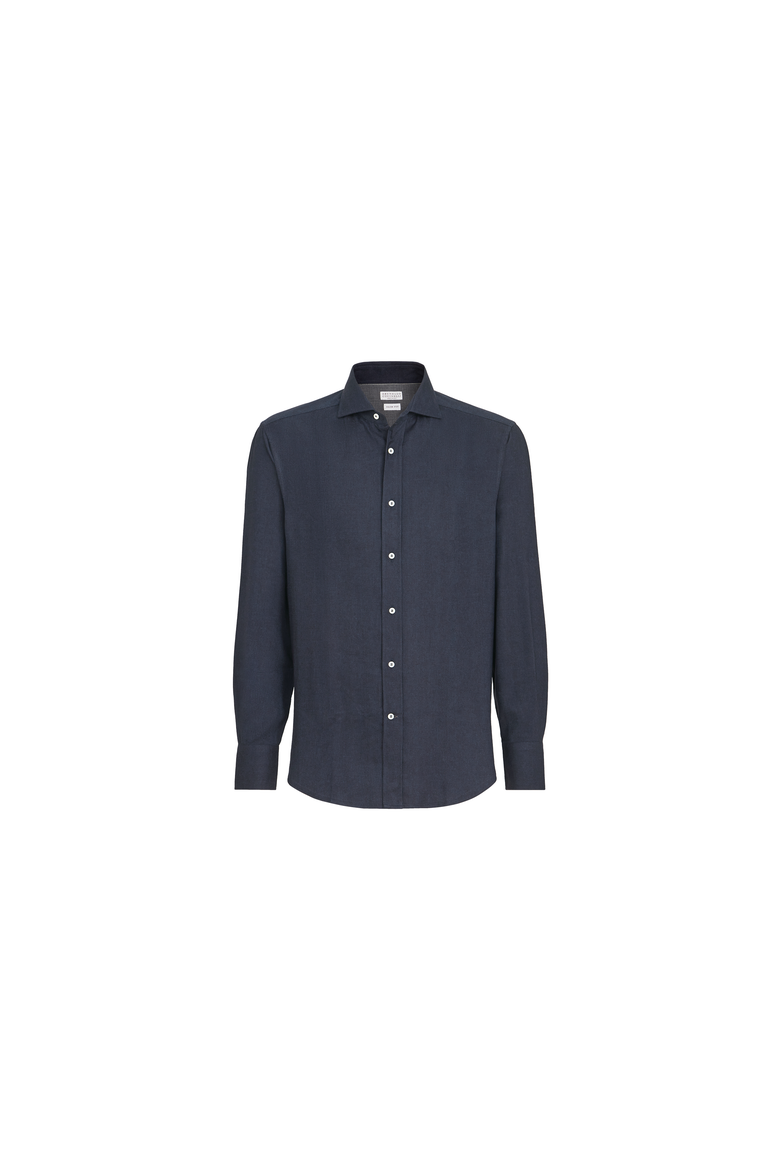 Stretch cotton chevron flannel shirt with spread collar, Alternate, color, Navy Blue
