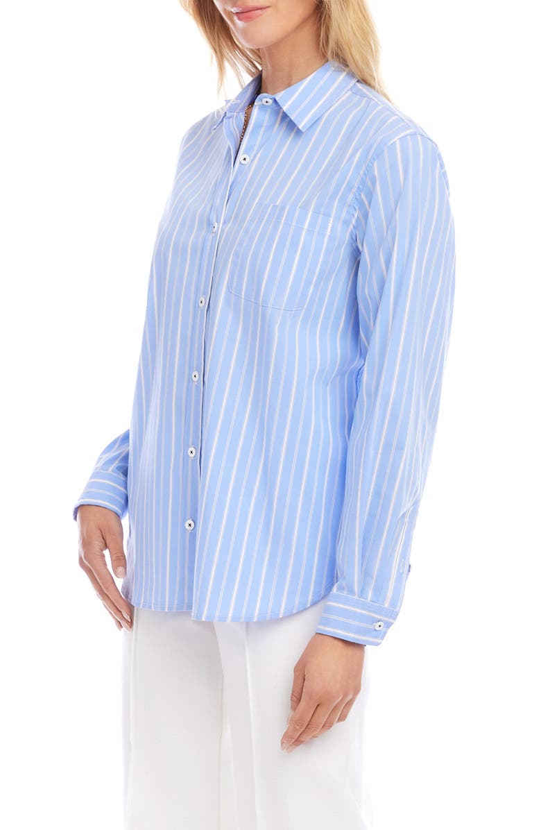 Karen Kane Stripe Cotton Blend Button-Up Shirt, Alternate, color, Blue