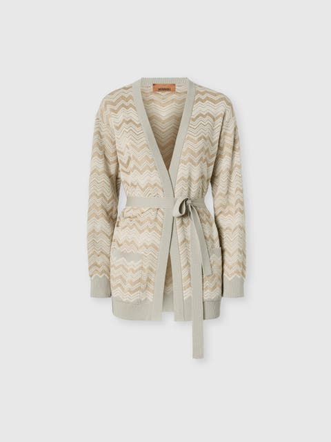Zig Zag Viscose And Wool Cardigan With Belt