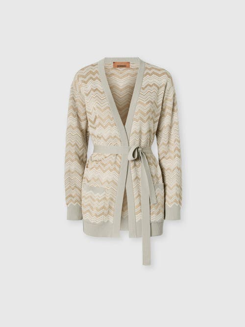 Missoni Zig Zag Viscose And Wool Cardigan With Belt In Beige